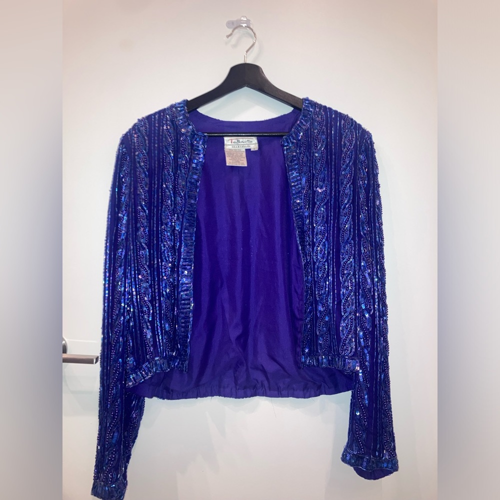 ✨VINTAGE✨Talbots Joan Leslie Royal Blue Beaded Silk Blazer Size 8